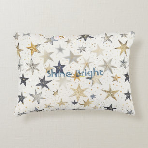 Gold Silver Blue Stars Decorative Cushion