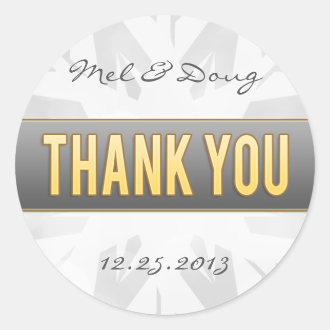 Gold & Silver Bride & Groom Snowflake Thank You Classic Round Sticker (Front)