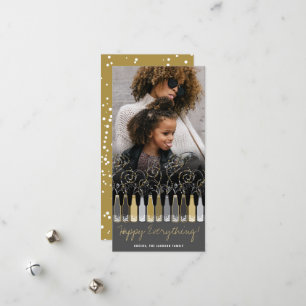 Gold & Silver Bubbly Bottles Modern New Year Photo Holiday Card
