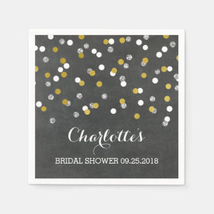 Gold Silver Chalkboard Confetti Bridal Shower Napkin