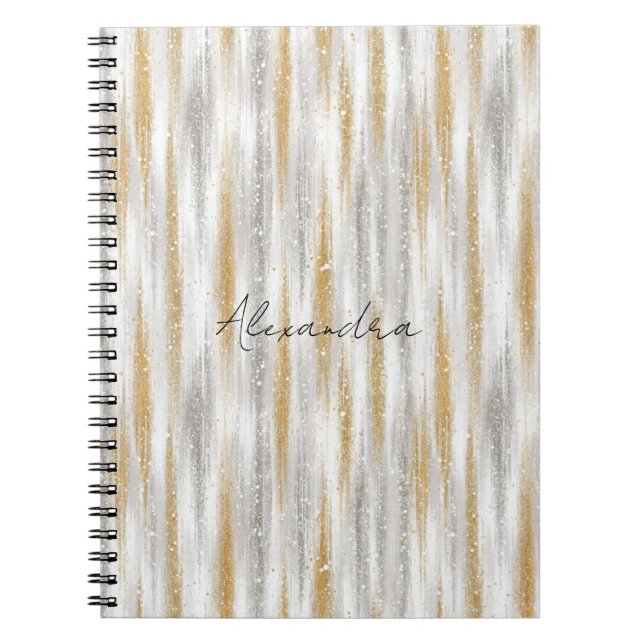 Gold Silver Chic Glam Glitzy Stripes Notebook (Front)