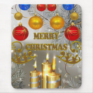 Gold & Silver Christmas Candles & Colourful Bulbs Mouse Pad