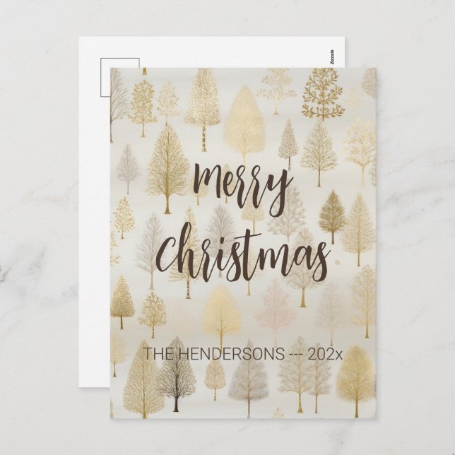 Gold Silver Christmas Trees Holiday Postcard (Front/Back)