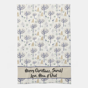 Gold Silver Christmas Trees Lights and Ornaments Tea Towel