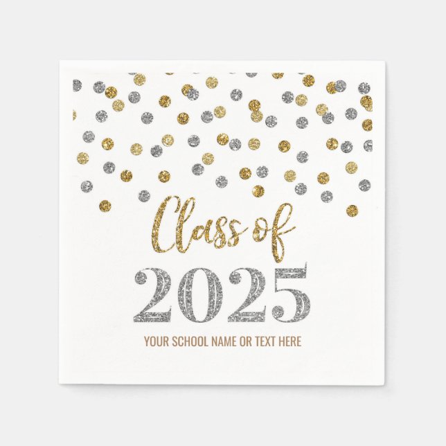 Gold Silver Confetti Class of 2025 Napkins (Front)