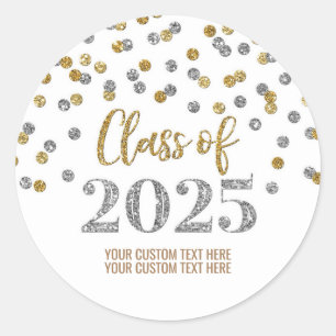 Gold Silver Confetti Graduation 2025 Classic Round Sticker