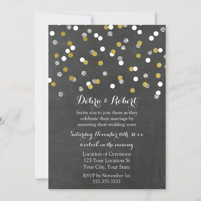 Gold Silver Confetti Vow Renewal Invitation (Back)