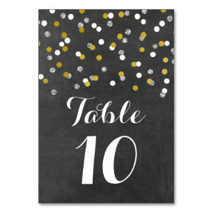 Gold Silver Confetti Wedding Table Number Cards