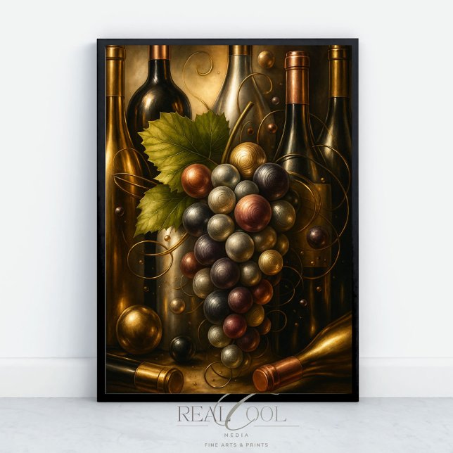 Gold Silver Copper Grapes & Wine Graphic Art Poster (Creator Uploaded)