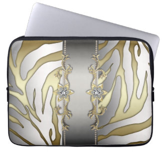 Gold Silver Diamond Zebra Laptop Sleeve