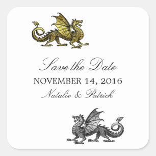 Gold Silver Dragon Save the Date Stickers