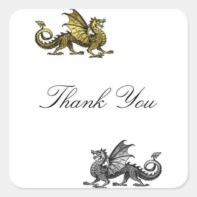 Gold Silver Dragon Thank You Stickers (Front)
