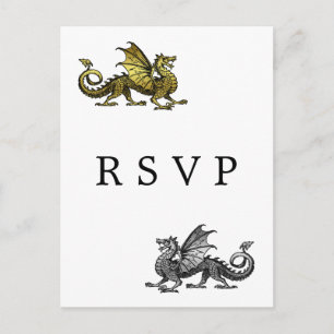 Gold Silver Dragon Wedding RSVP Postcard