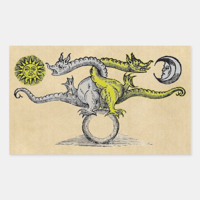 Gold & Silver Dragons Symbol Rectangular Sticker (Front)