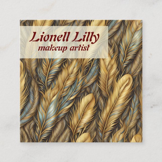 Gold Silver Feathers  Square Business Card (Front)