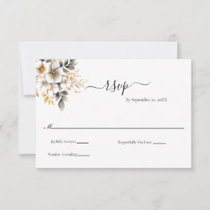 Gold Silver Floral Botanical Classic Wedding RSVP Card