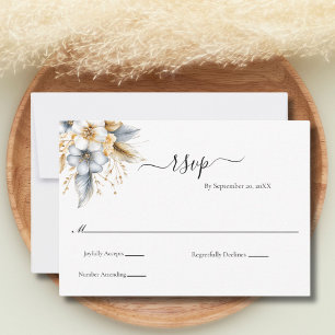 Gold Silver Floral Botanical Classic Wedding RSVP Card
