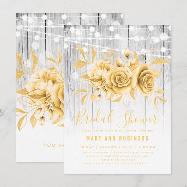 Gold Silver Floral Bridal Shower Invitation (Front/Back)
