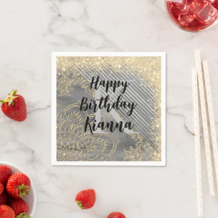 Gold Silver Glitter Mandala Monogram Birthday      Napkin