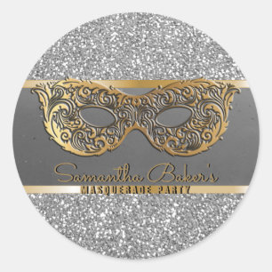 Gold Silver Glitter Masquerade Party Birthday Classic Round Sticker