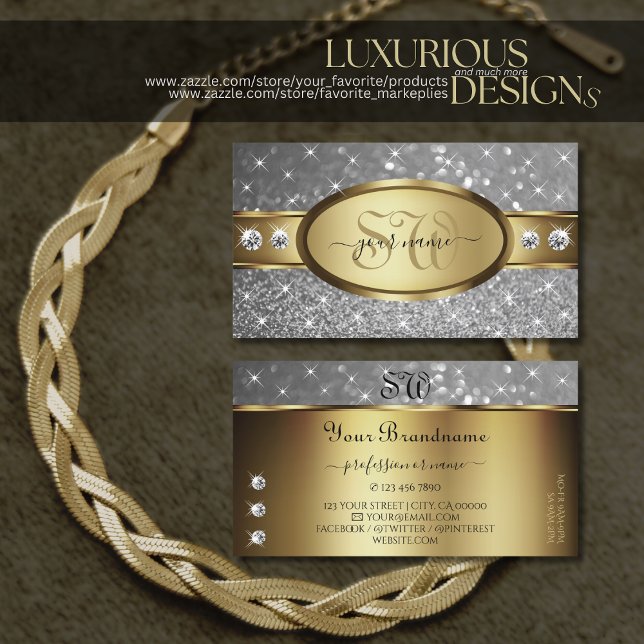 Gold Silver Glitter Sparkle Stars Jewels Initials Business Card (Creator Uploaded)