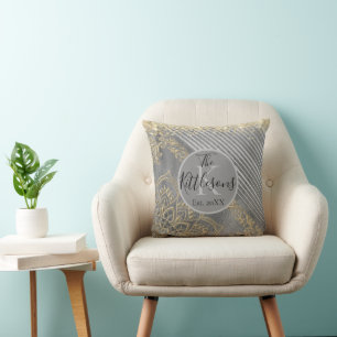 Gold Silver Glittery Mandala Monogram Family Name Cushion
