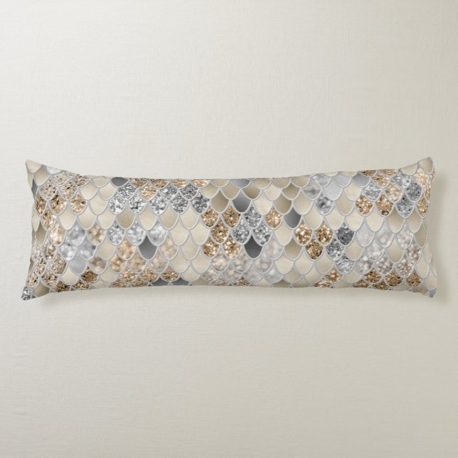 Gold Silver Grey Mermaid Scales Glam #1  Body Cushion (Front)