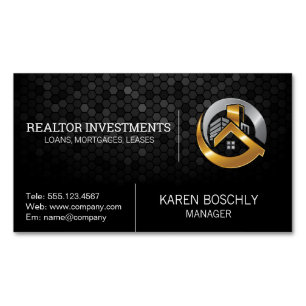 Gold Silver House and Building Logo Magnetic Business Card