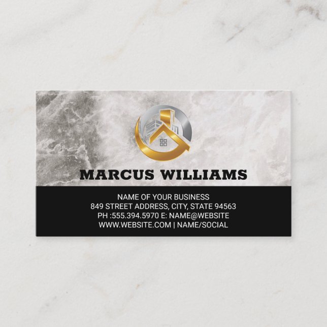 Gold Silver House Logo | Real Estate Business Card (Front)