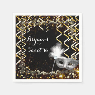 Gold & Silver Masquerade Mask Birthday Party Napkin