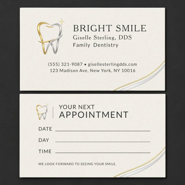 Gold Silver Metallic Dentist Appointment Card (Creator Uploaded)