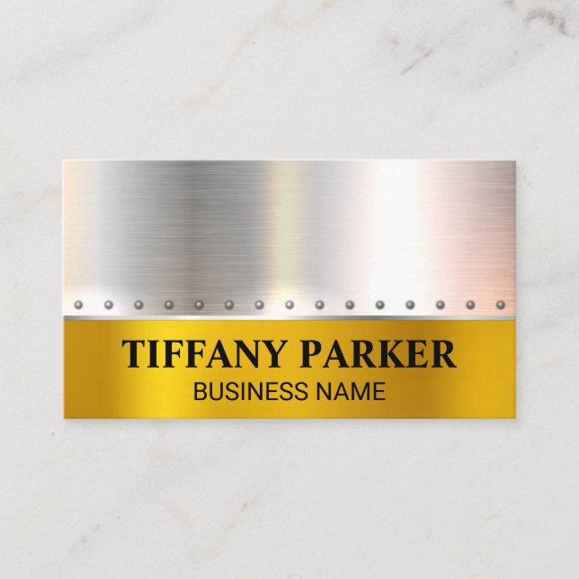 Gold Silver Metallic | Rivets Business Card (Front)