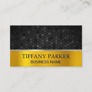 Gold Silver Metallic Trim Black Geometric Business Card