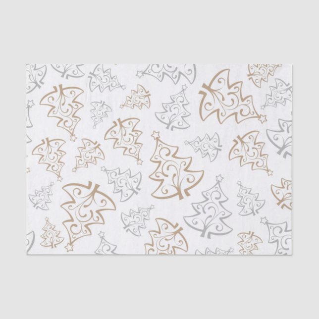 Gold Silver Modern Christmas Tree Flourish  Tissue Paper (Front)