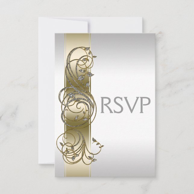 Gold Silver Ornate Formal Wedding RSVP Card (Front)