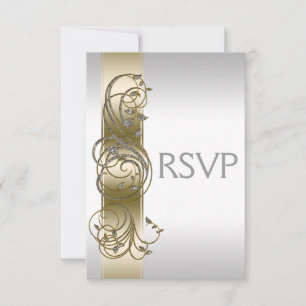 Gold Silver Ornate Formal Wedding RSVP Card