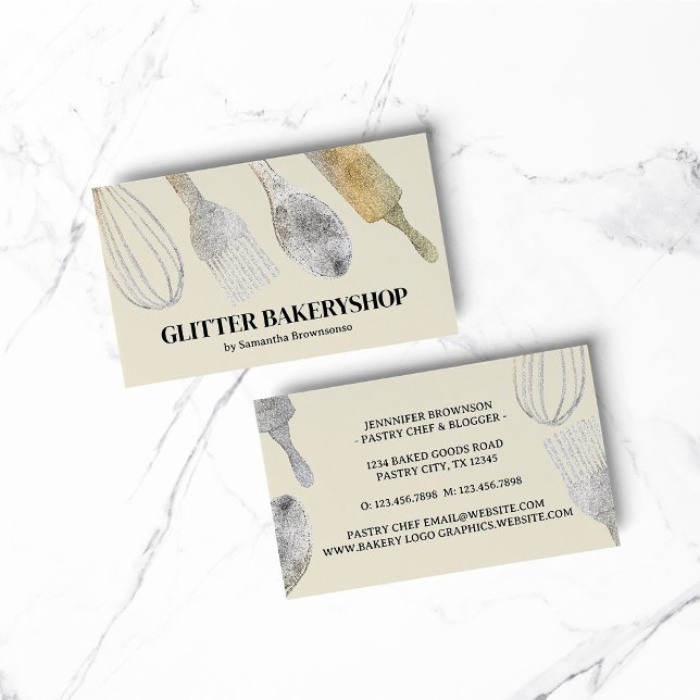 Gold silver pastry bakery cooker business card (bakery business  chef)