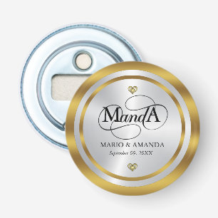 Gold Silver Personalised Wedding Monogram Bottle Opener
