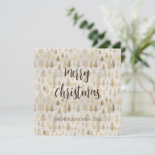 Gold Silver Pine Trees Christmas Card (Standing Front)