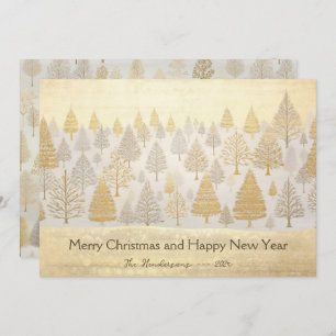 Gold Silver Pine Trees Christmas Card