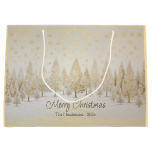 Gold Silver Pine Trees Personalised Christmas Large Gift Bag