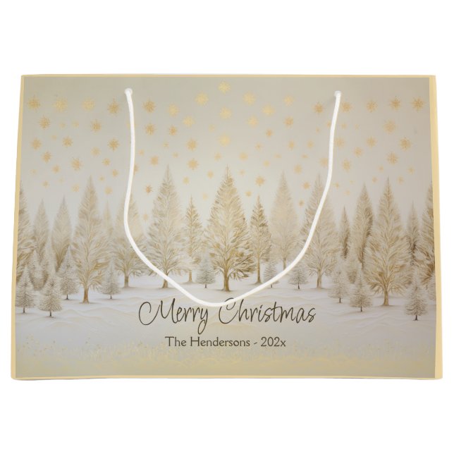 Gold Silver Pine Trees Personalised Christmas Large Gift Bag (Front)
