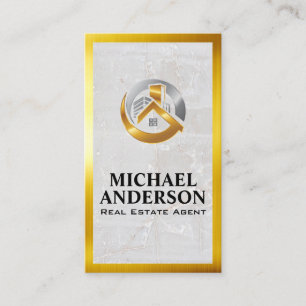 Gold Silver Property Logo Marble Gold Border Business Card
