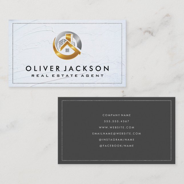 Gold Silver Real Estate Logo Business Card (Front/Back)