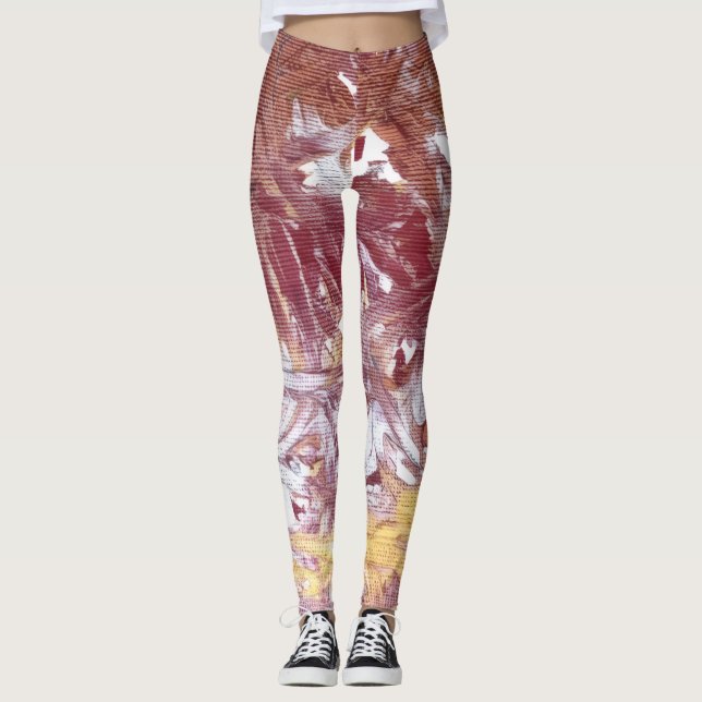 Gold, Silver, Red, Rose Gold Marble Artwork Leggings (Front)