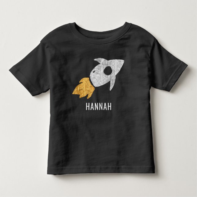 Gold Silver Rocket Outer Space Kids Personalised Toddler T-Shirt (Front)