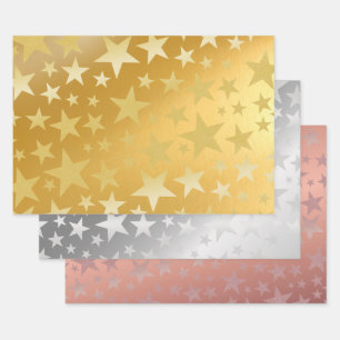 Gold Silver Rose Gold glitter star Wrapping Paper Sheet