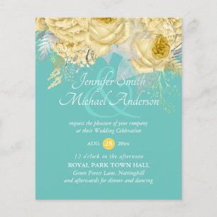 Gold Silver Roses Floral Wedding Invites