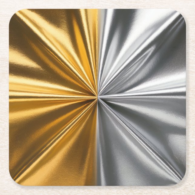 Gold Silver Square Paper Coasters Set (Front)