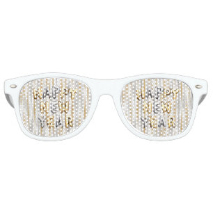 Gold Silver Stripes Happy New Year Retro Sunglasses